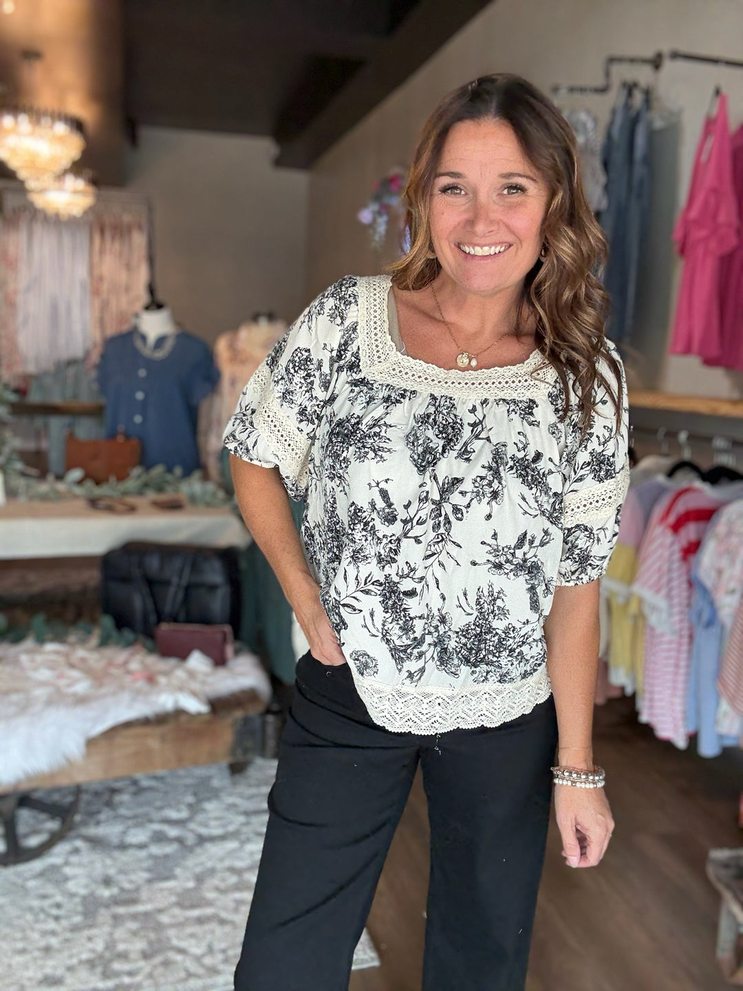 Floral Square Neck Puff Sleeve Blouse