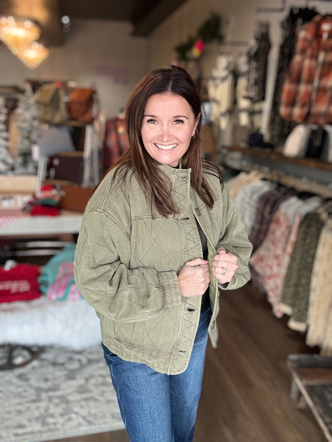 Olive Washed Quilted Jacket