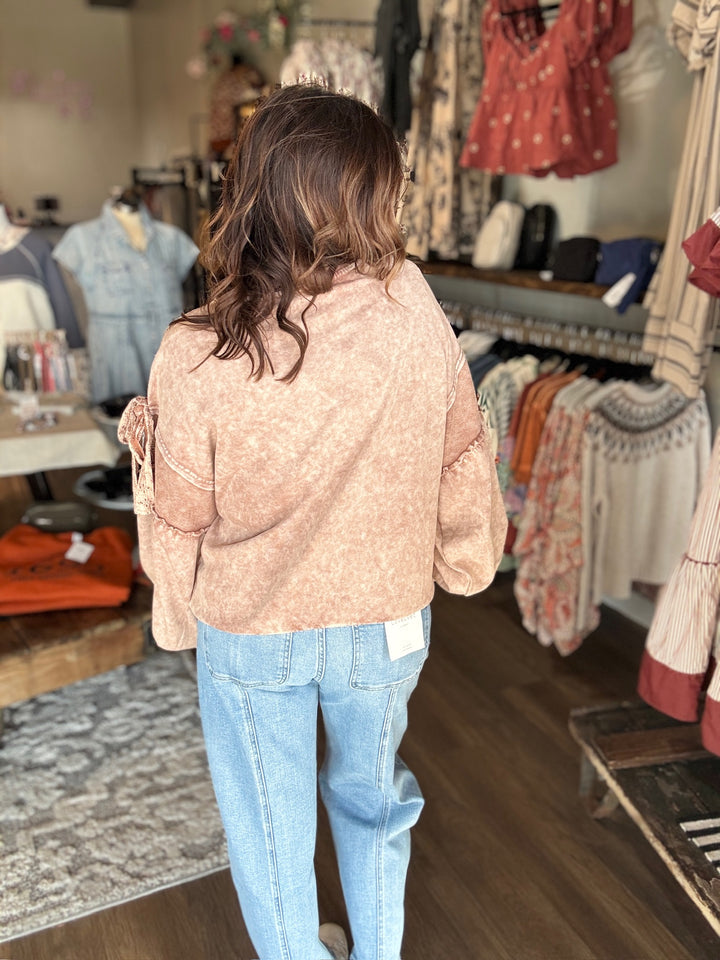 Mocha Brown Bow Sleeve Sweatshirt