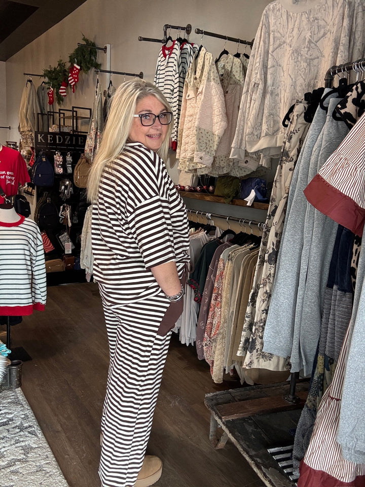 Brown Striped Knit Lounge Set