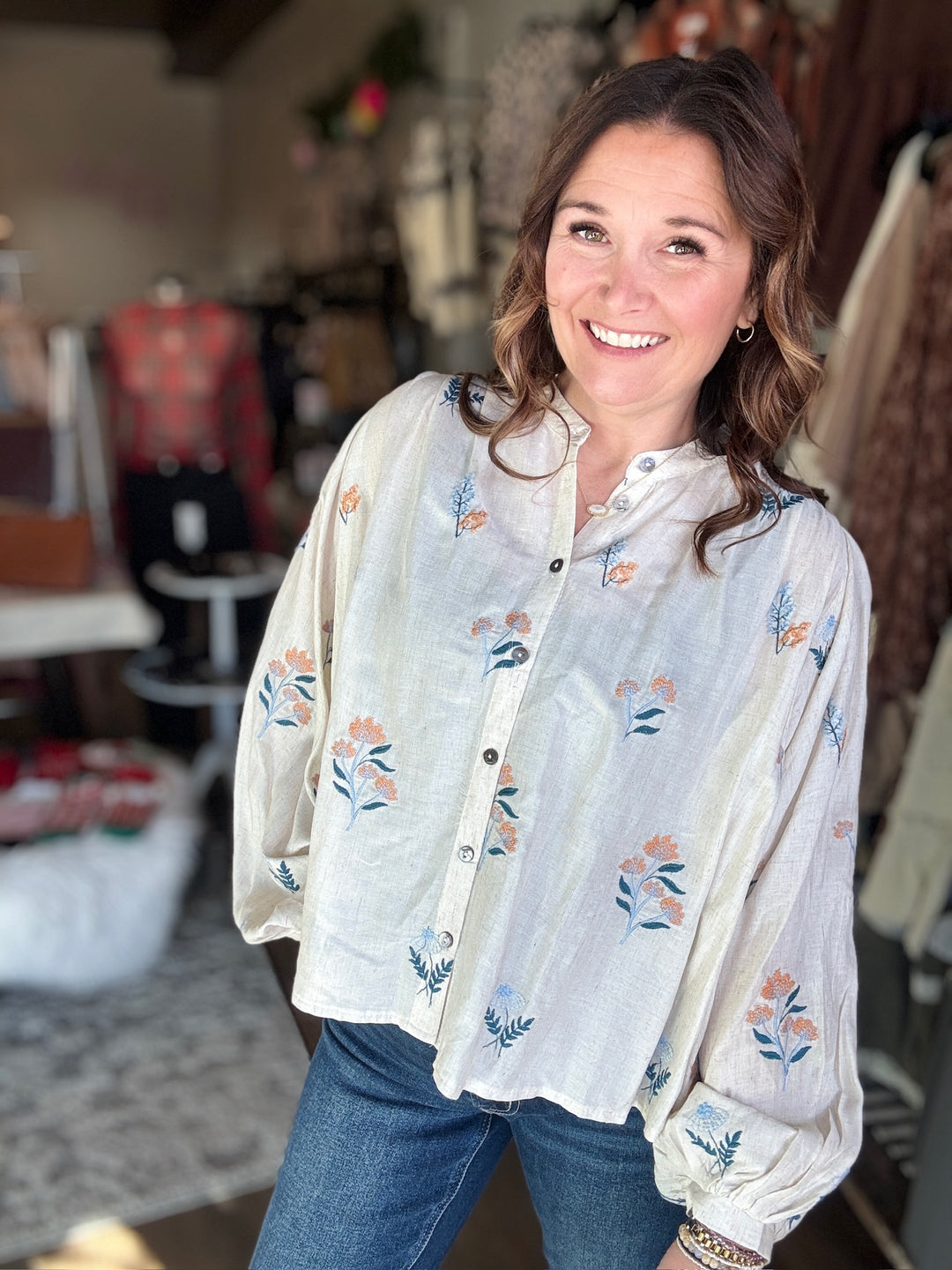 Oatmeal Floral Blouse