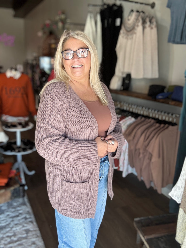 POL Mocha Open Cardigan