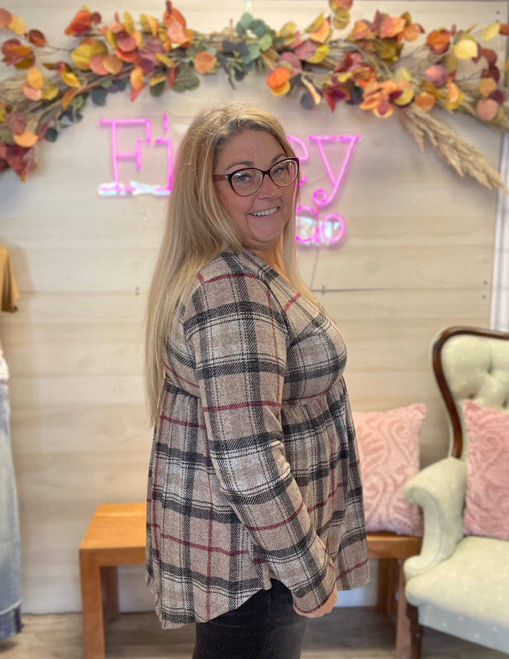 Plaid Babydoll Long Sleeve Top