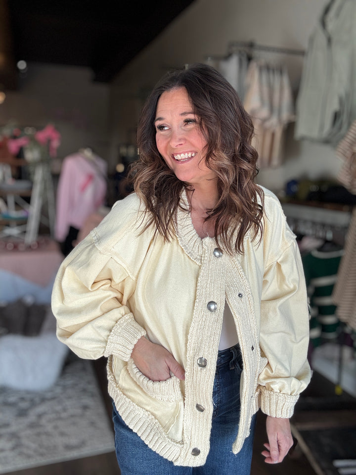 Ribbed Knit Trim Cardigan