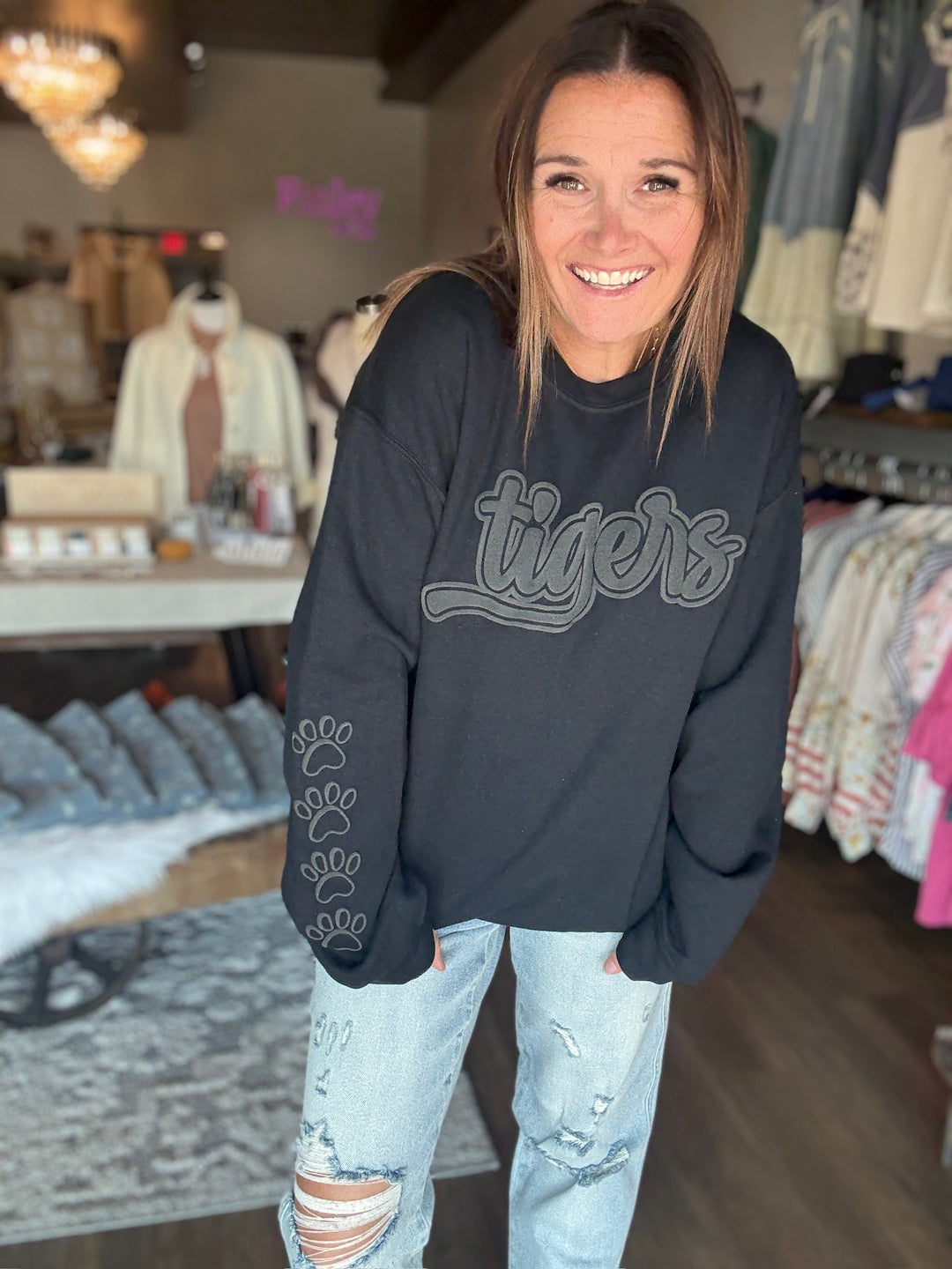 Tiger Black Puff Sweatshirt