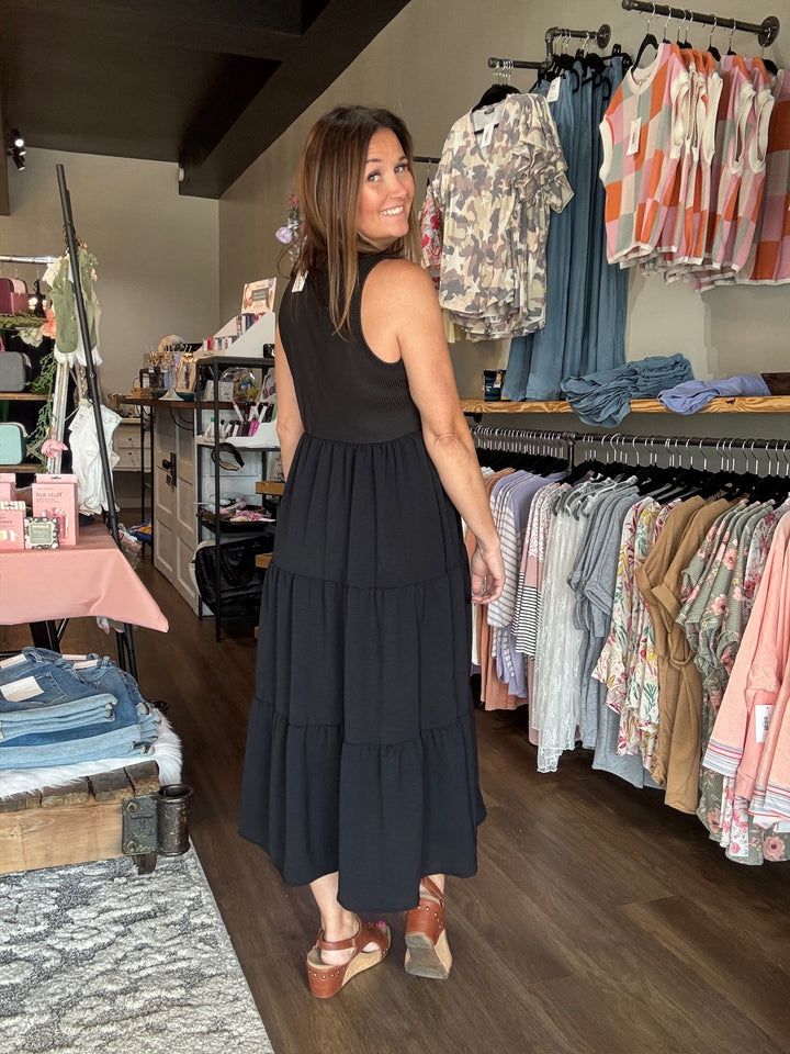 Black Tiered Midi Dress