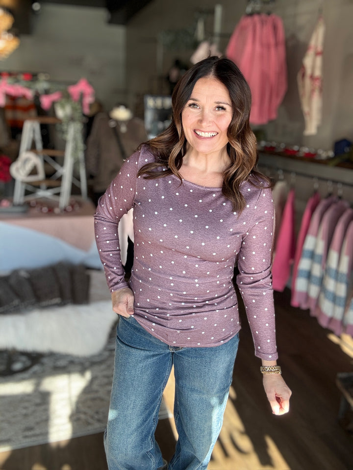 Polka Dot Boat Neck Top
