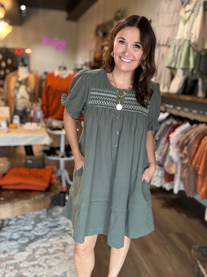Olive Puff Sleeve Dress