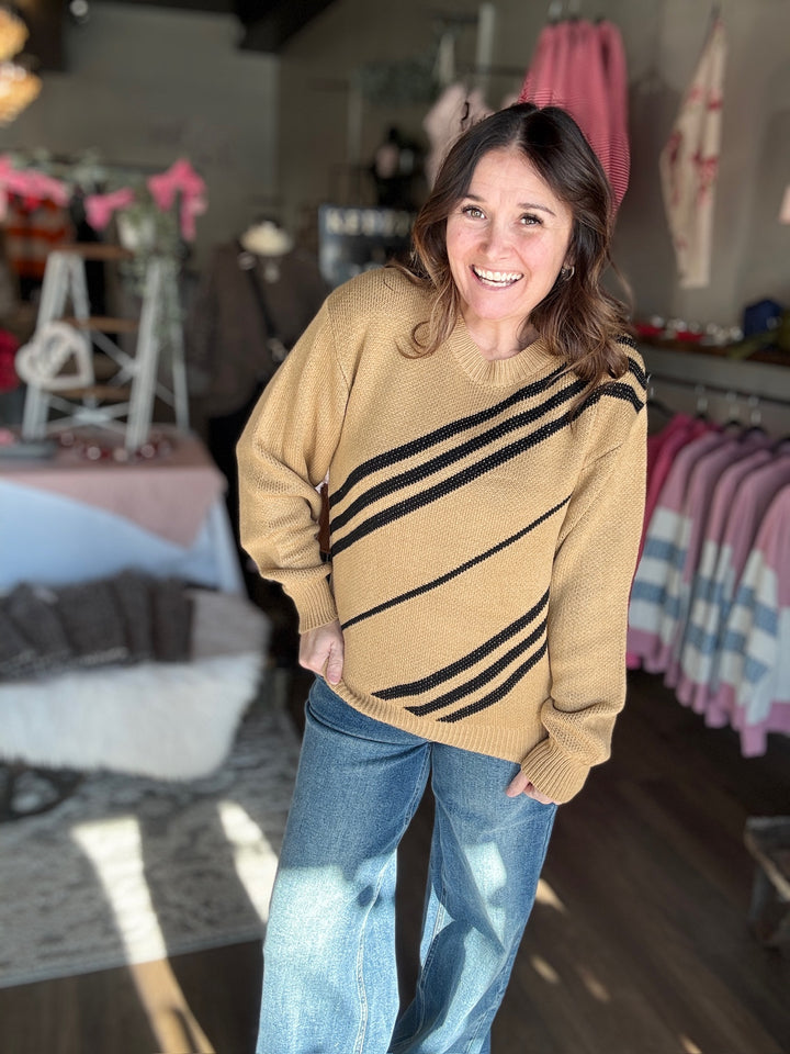 Tan Side Stripe Sweater