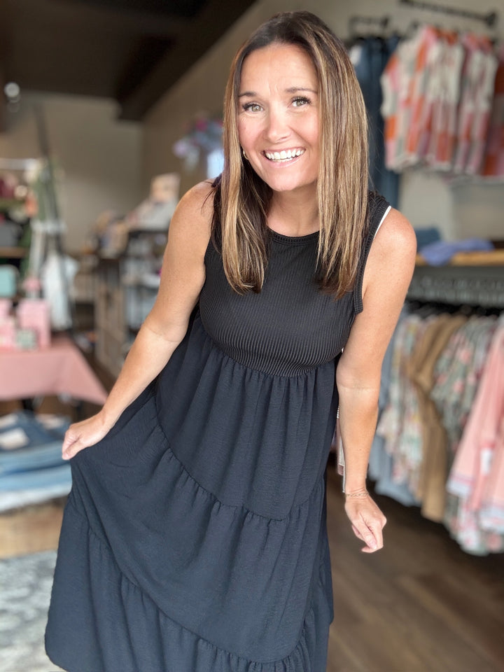 Black Tiered Midi Dress