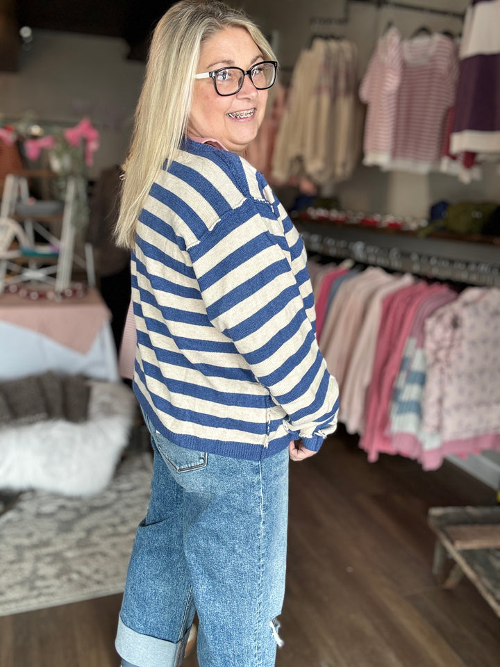Winter Blue Striped Sweater