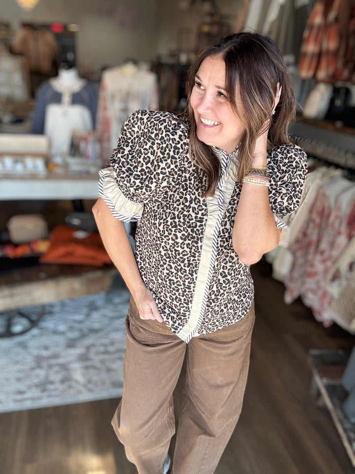 Leopard Print Ruffle Blouse