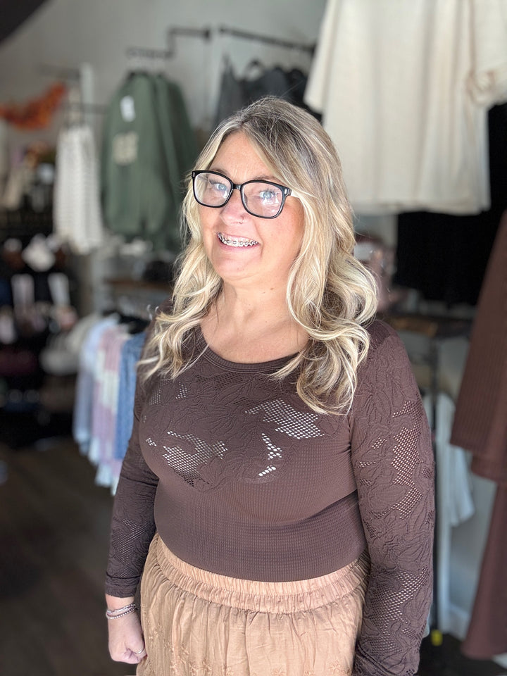 Floral Lace Ribbed Top