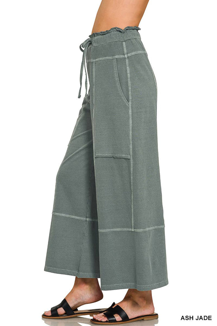 `French Terry Washed Wide Leg Pants w/ Pockets