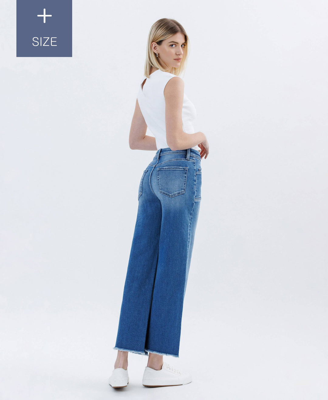 PLUS SIZE HIGH RISE RAW HEM ANKLE WIDE LEG JEANS LV1683-P