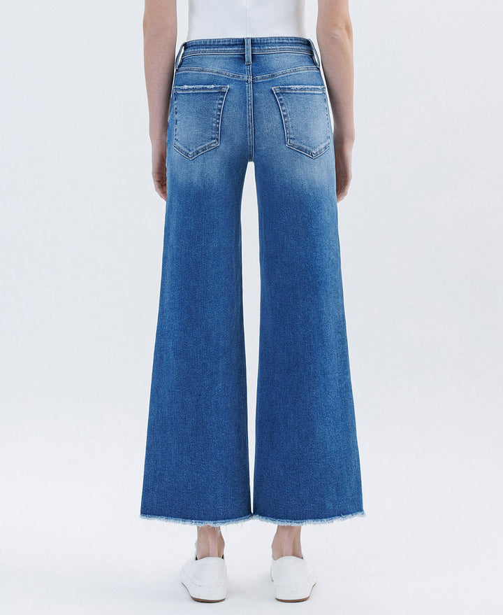 HIGH RISE RAW HEM ANKLE WIDE LEG JEANS LV1683
