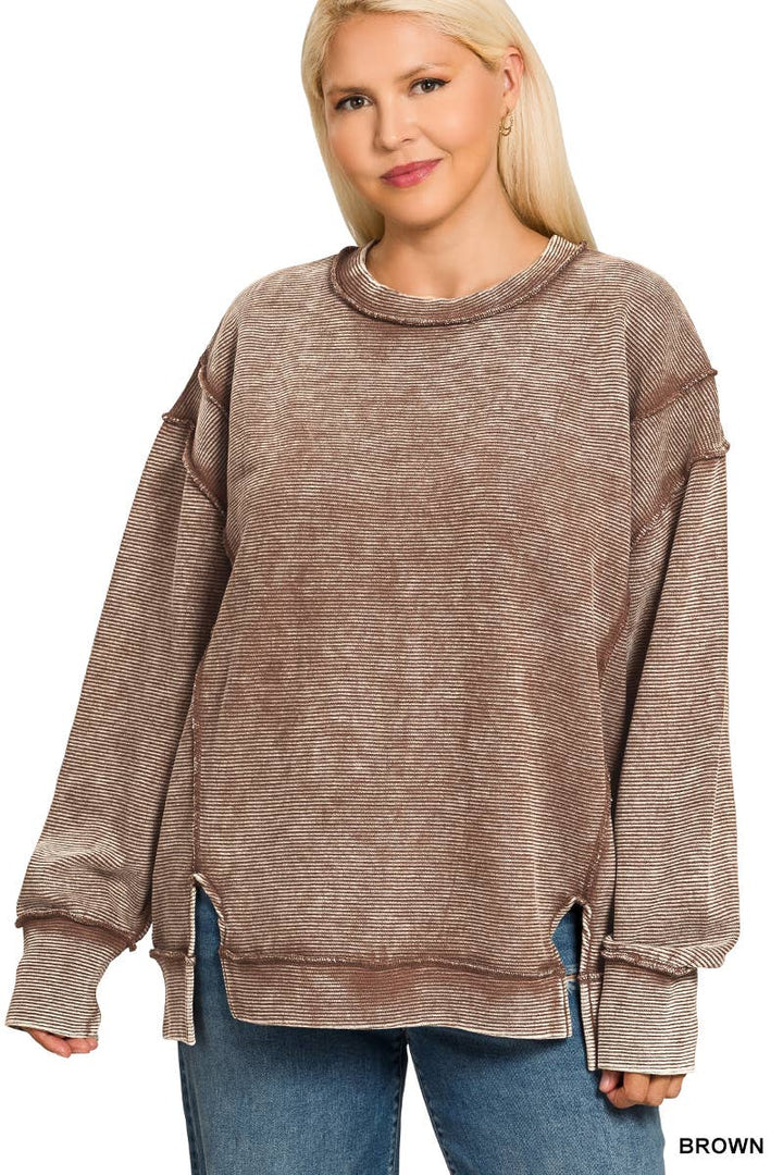 0815 Plus Acid Washed Exposed Seam Sweatshirt SI-28613