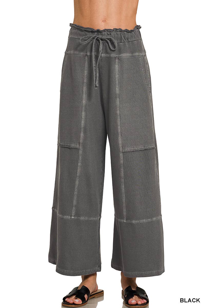 `French Terry Washed Wide Leg Pants w/ Pockets