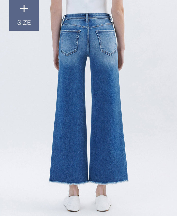 PLUS SIZE HIGH RISE RAW HEM ANKLE WIDE LEG JEANS LV1683-P