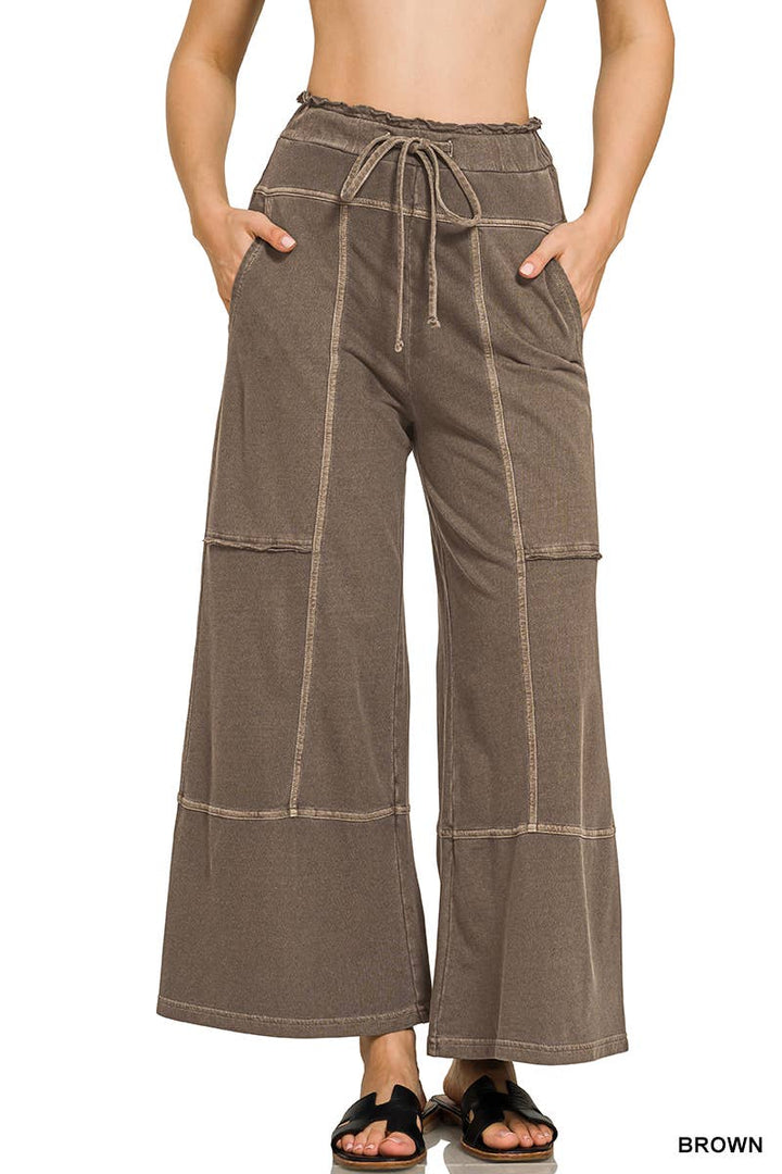 `French Terry Washed Wide Leg Pants w/ Pockets