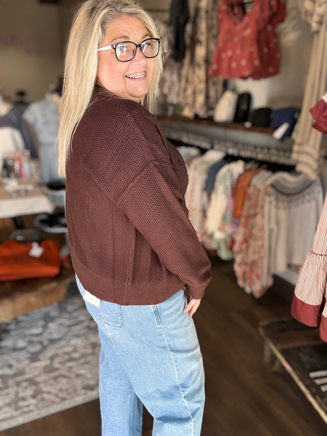 Brown Exposed Seam Cardigan