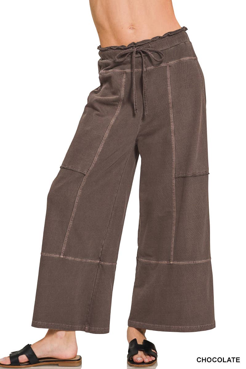Plus French Terry Exposed Seam Wide Leg Pants