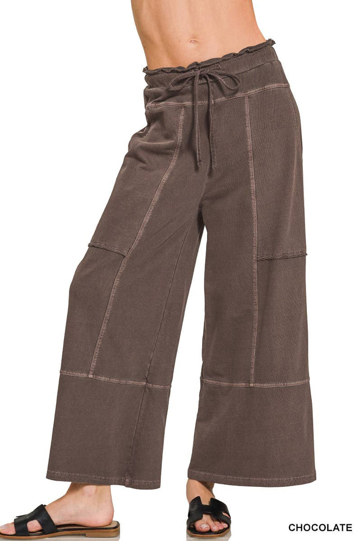 Plus French Terry Exposed Seam Wide Leg Pants