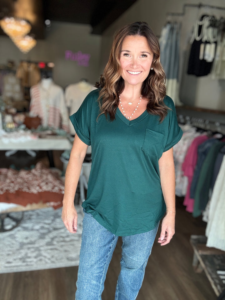 V Neck Rolled Sleeve Tee