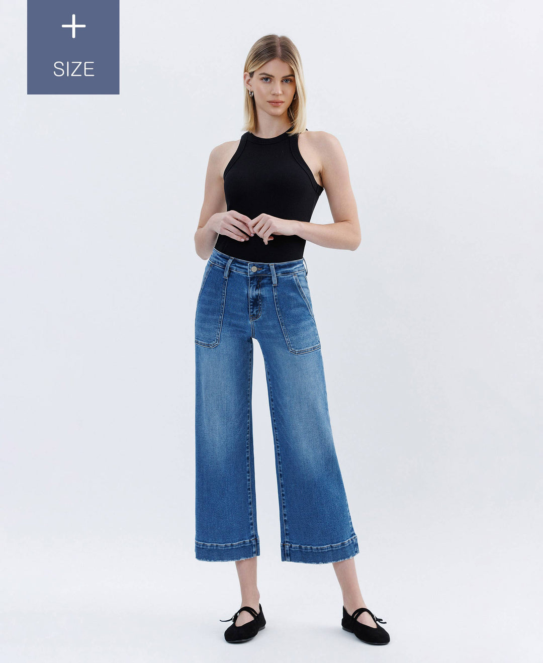 PLUS SIZE HIGH RISE CROP UTILITY WIDE LEG JEANS LV1666-P