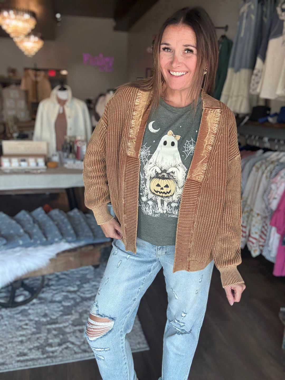 Tan Knit Open Cardigan