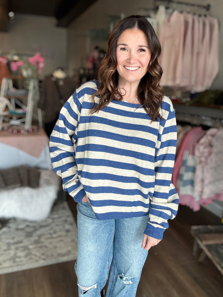 Winter Blue Striped Sweater
