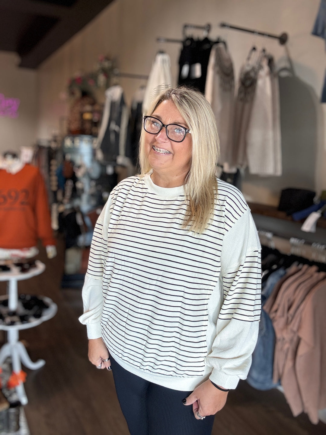 Striped Raw Edge Sweatshirt