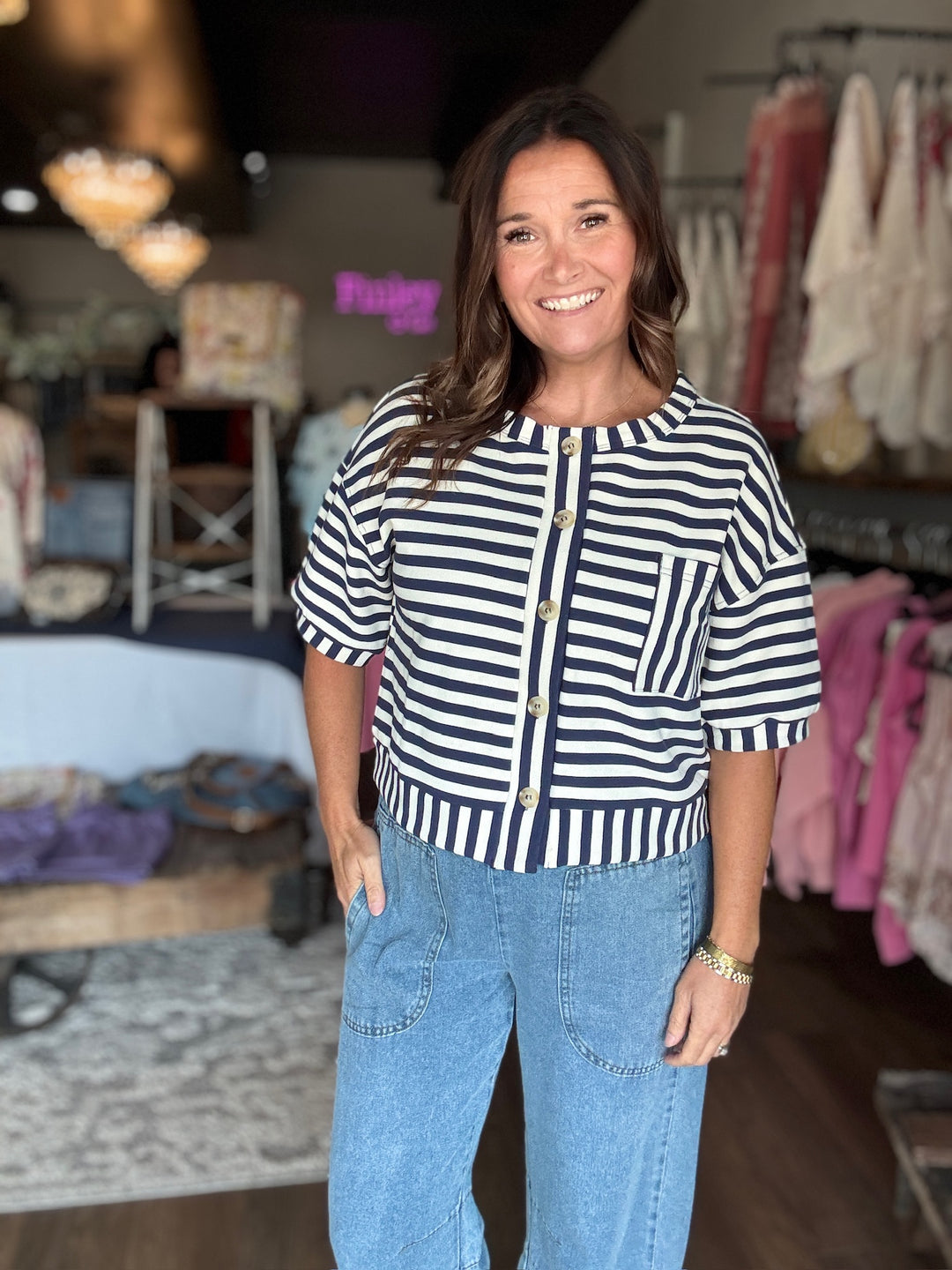 Harbor Breeze Navy Striped Top
