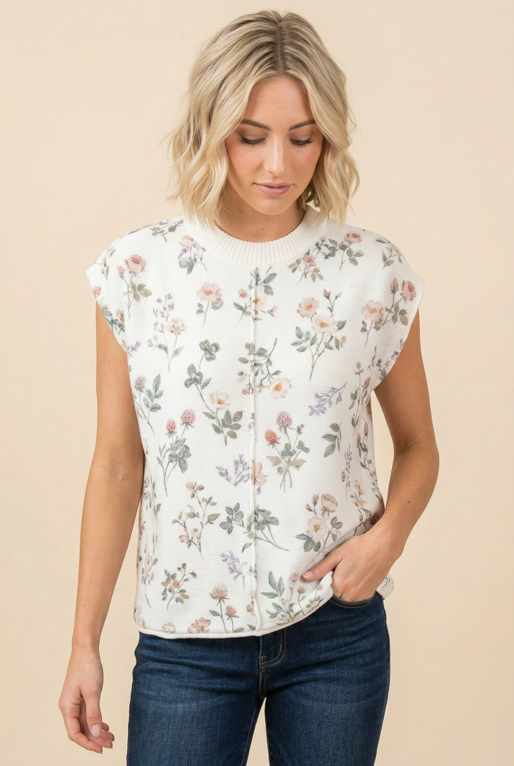 TA2497 Floral Textured Sleeveless Knit Top