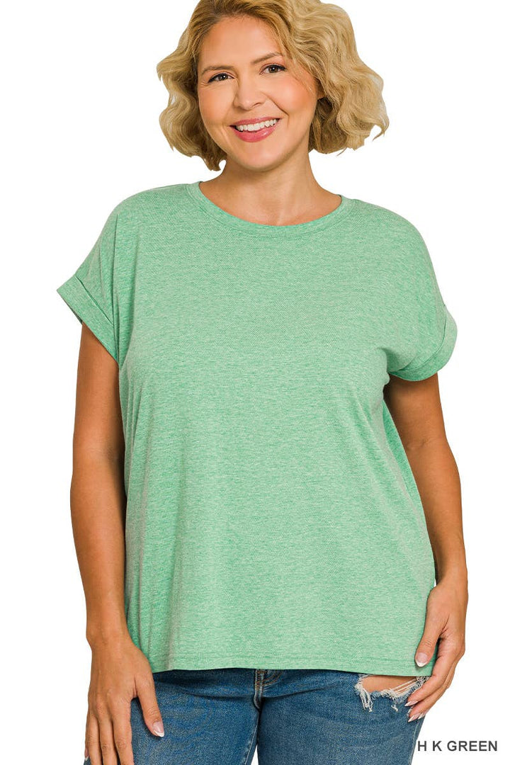 Cotton Folded Sleeve T Shirt