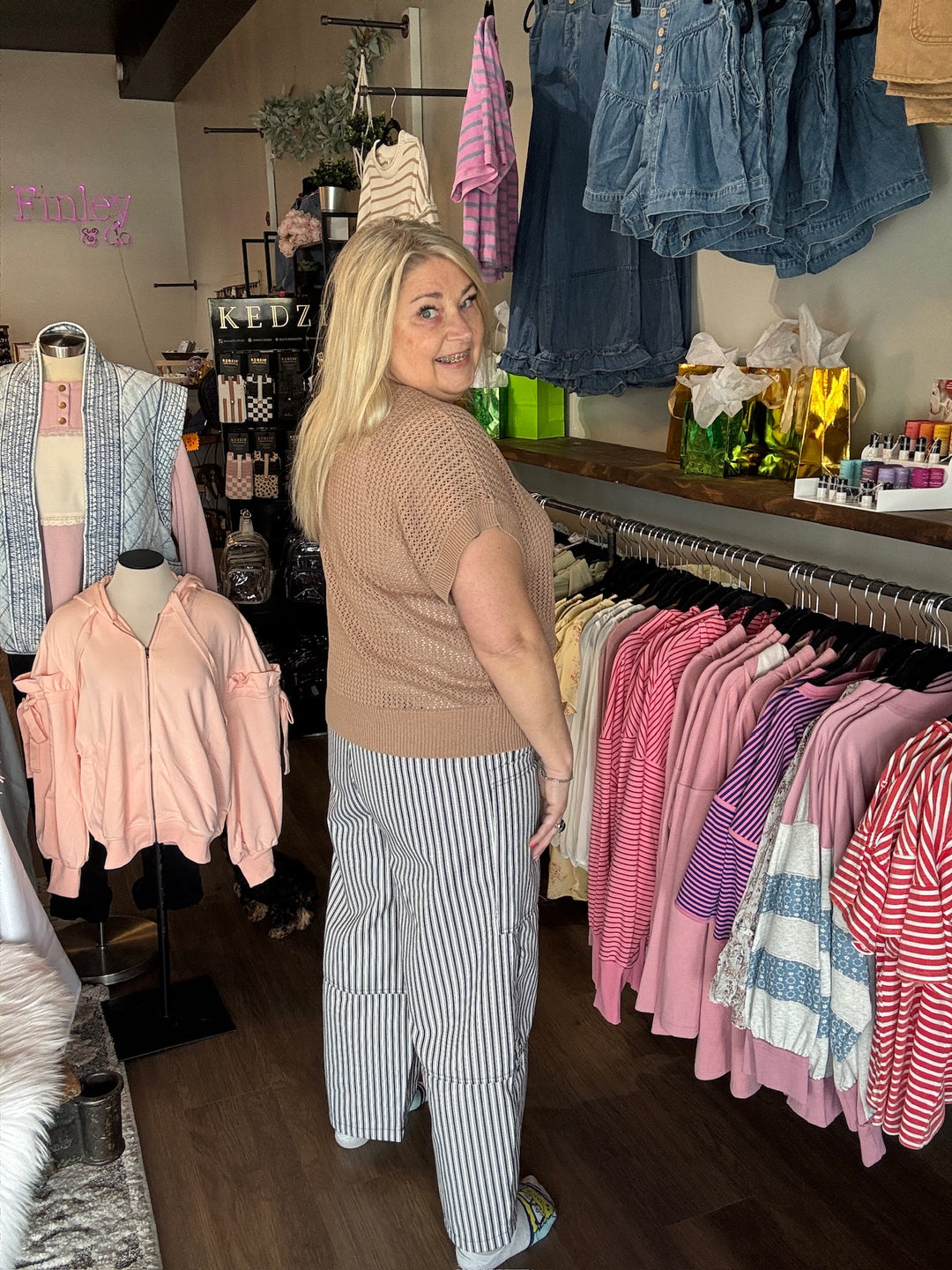 Navy Striped Wide Leg Pants