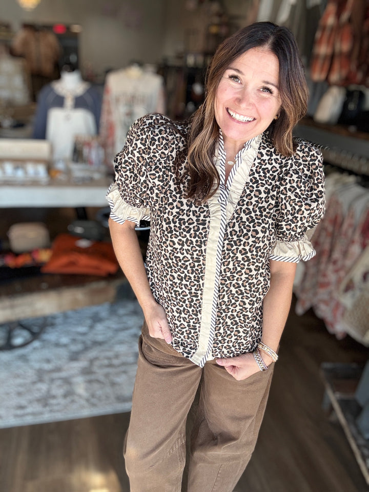 Leopard Print Ruffle Blouse