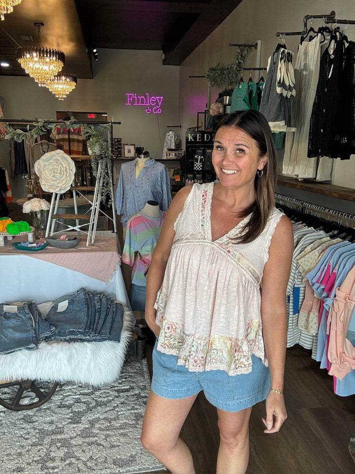 Rosebud Pink Lacey Tank