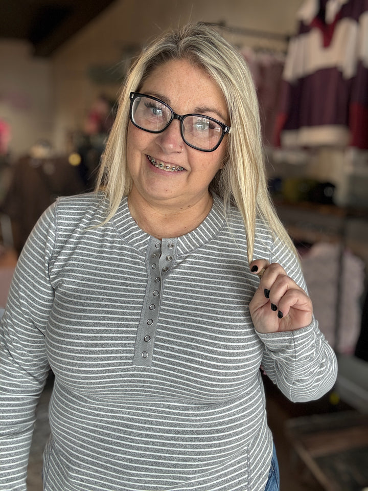 Striped Henley Knit Top