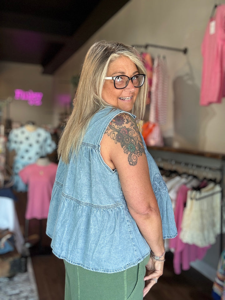 Denim Days Embroidered Tank