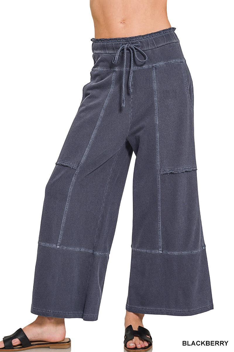 `French Terry Washed Wide Leg Pants w/ Pockets