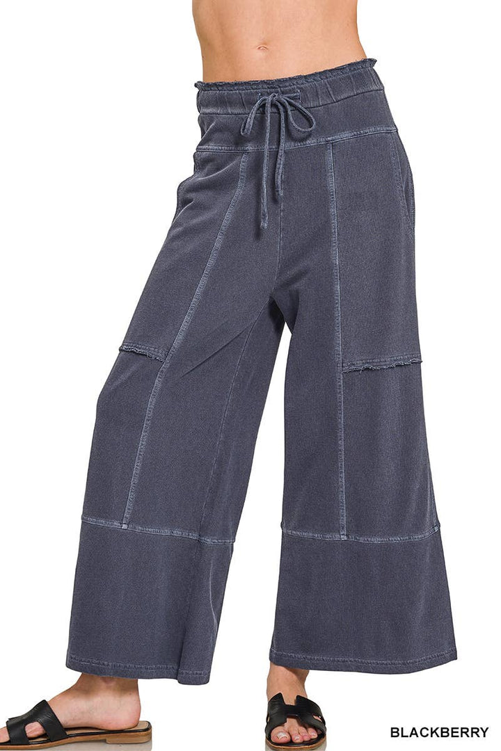 `French Terry Washed Wide Leg Pants w/ Pockets