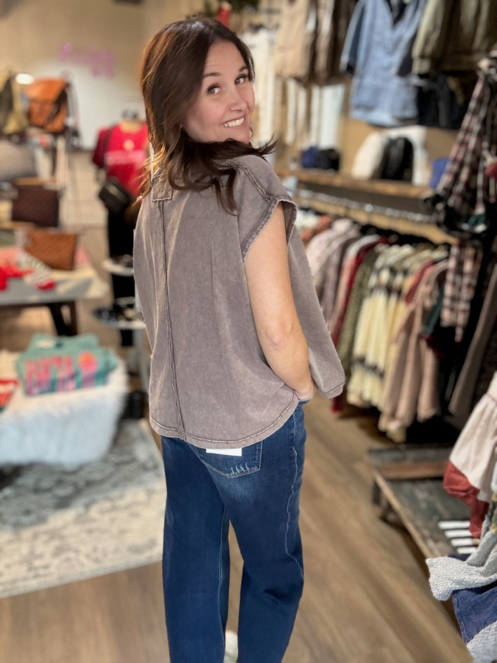 Washed Brown Sleeveless Tee