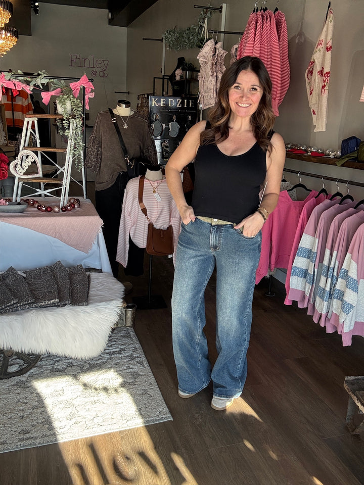 Black Ribbed Reversible Seamless Tanks