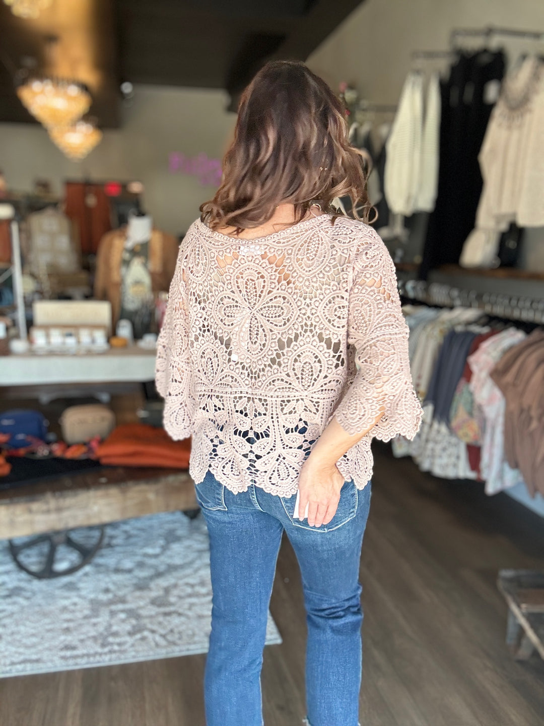 Taupe Crochet Lace Top