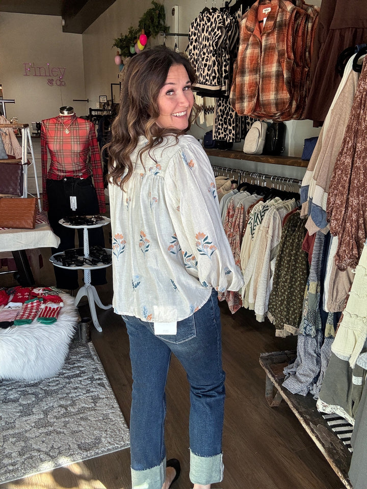 Oatmeal Floral Blouse