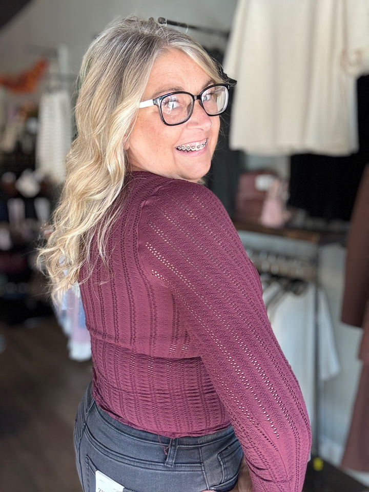 Pointelle Stripe Scoop Neck Top