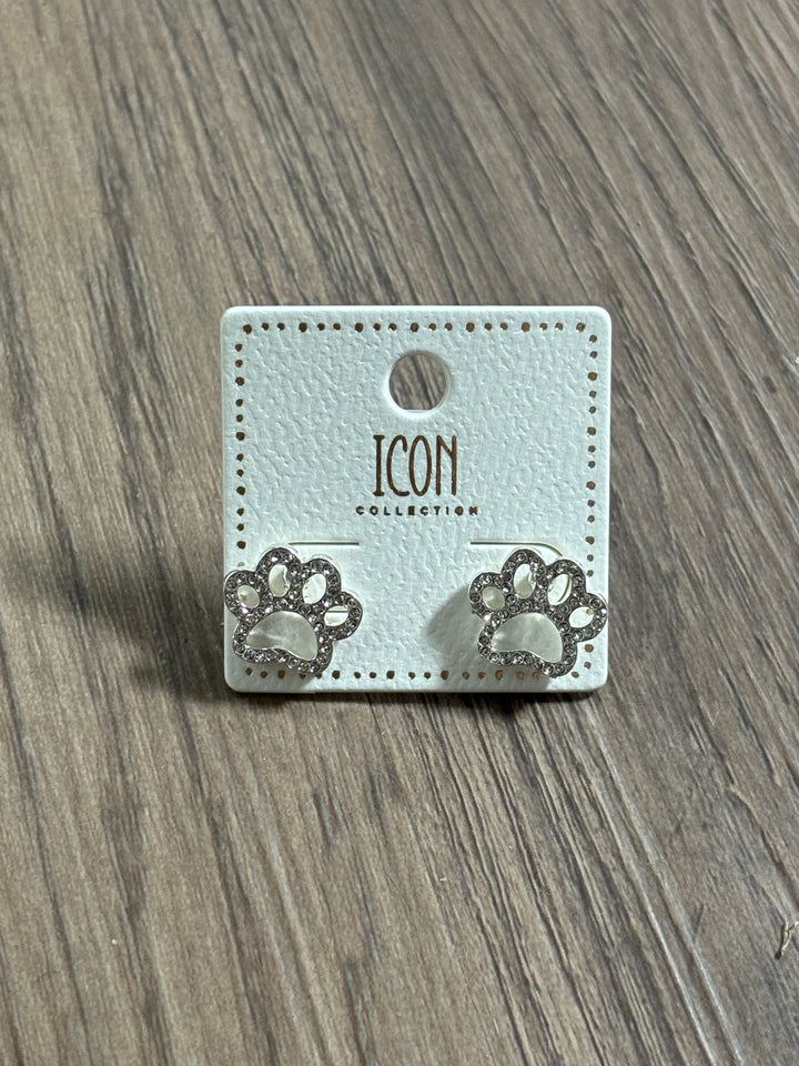 Rhinestone Paw Stud Earrings