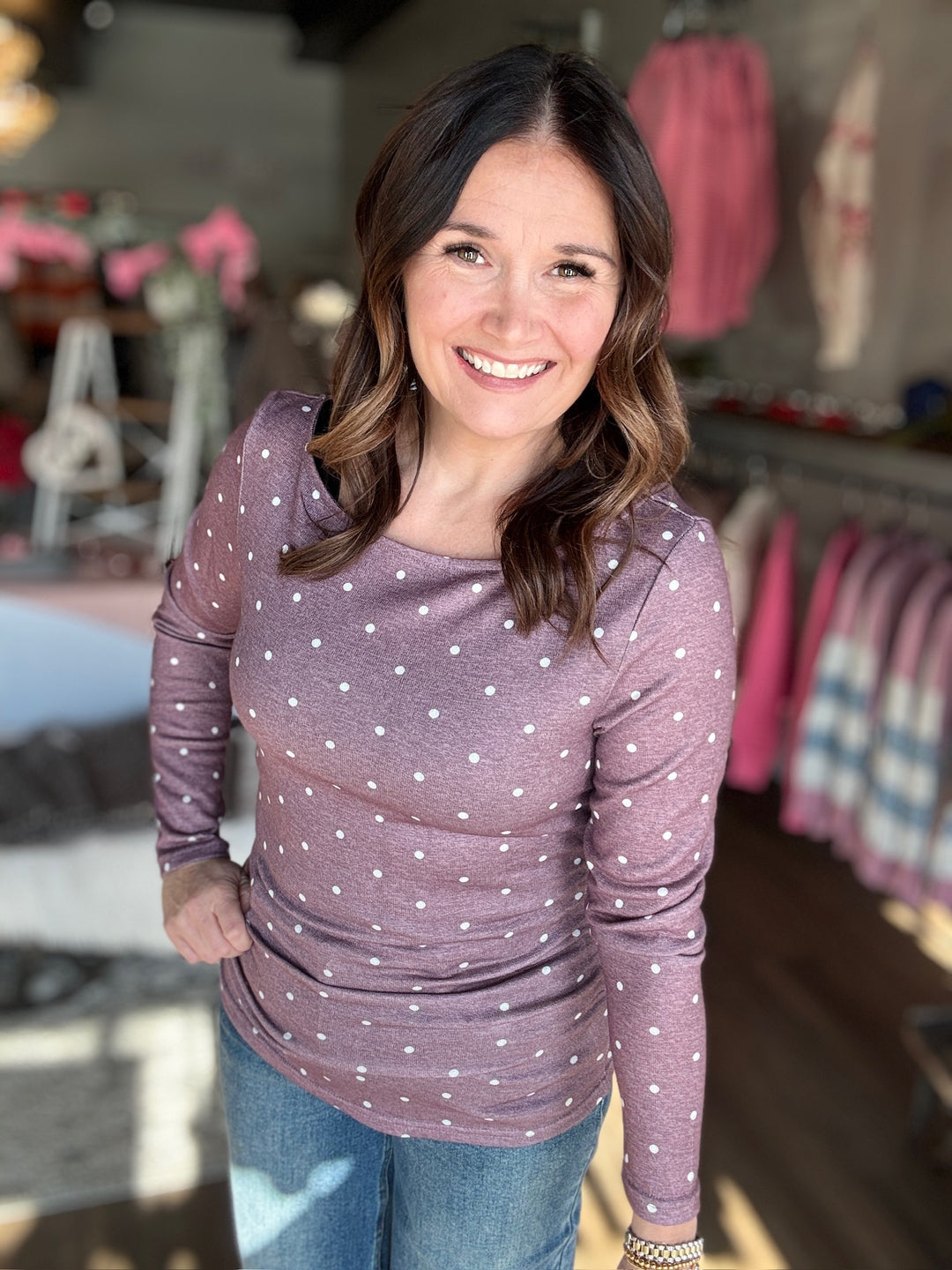 Polka Dot Boat Neck Top