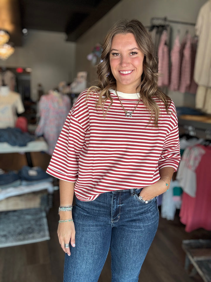 Red Striped Cutout Top